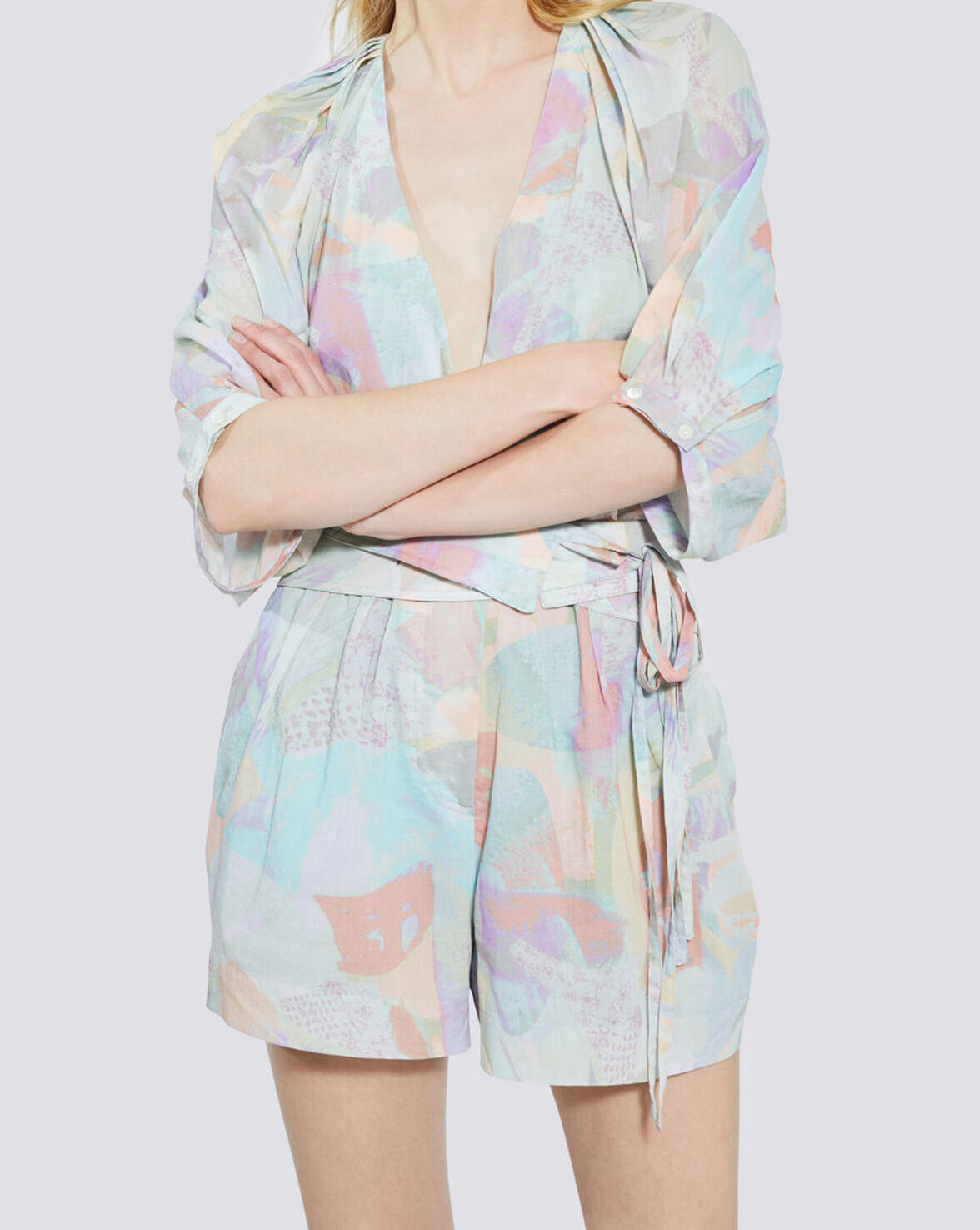 CERANX GEOMETRIC PRINT WRAP MINI JUMPSUIT image number null